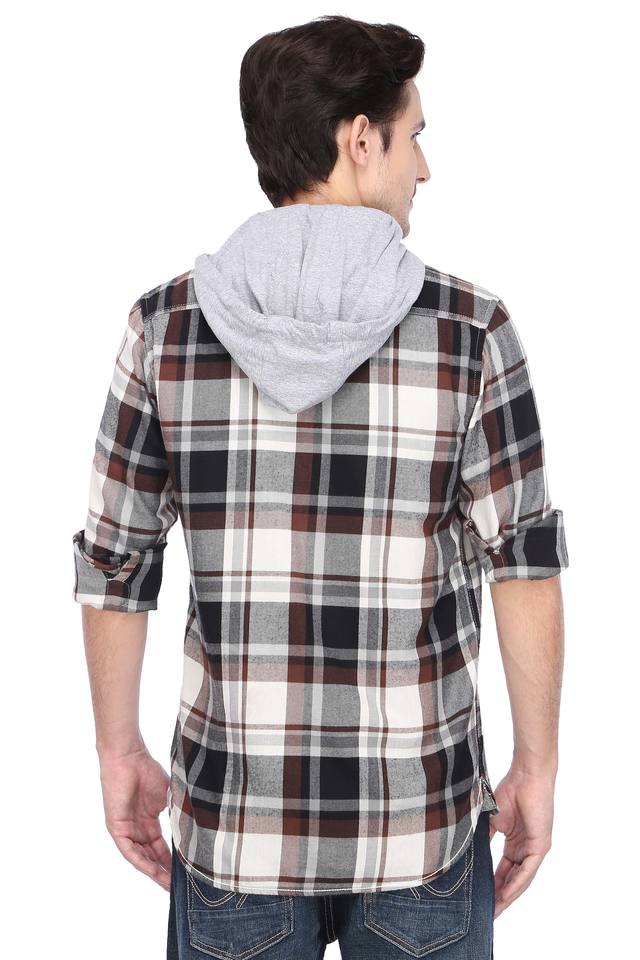 Hooded mens store checked shirts