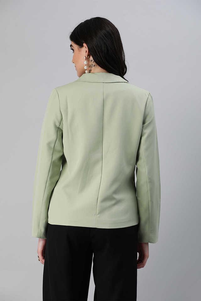 Buy LONDON RAG Green Solid Collared Polyester WOMEN's Formal Wear Jacket