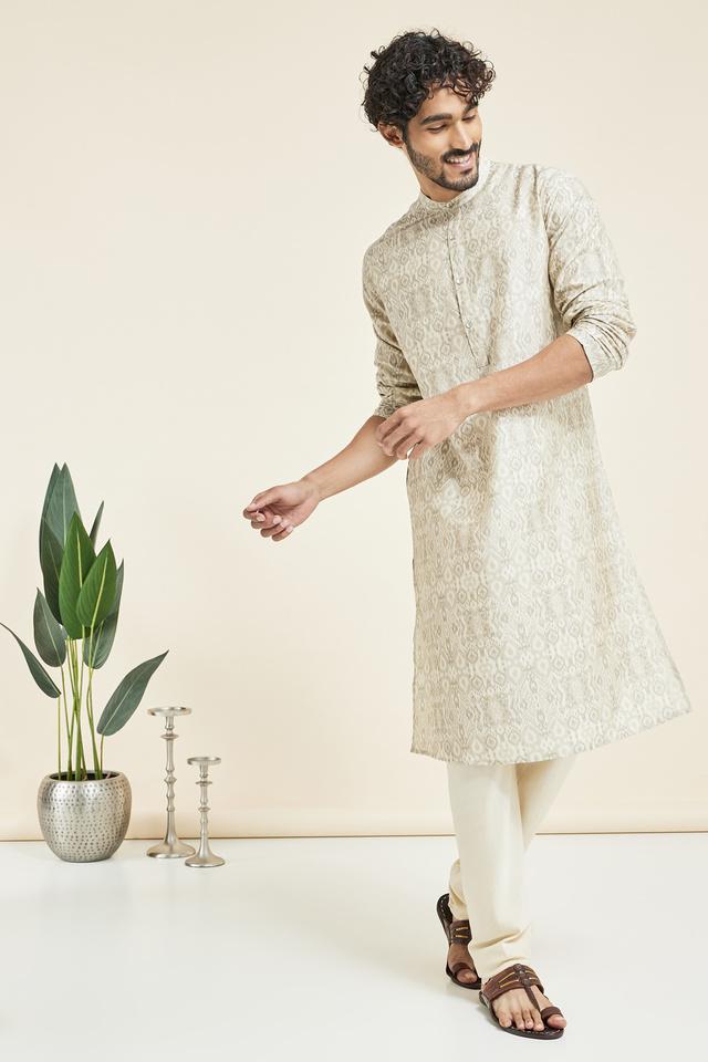 Pretty White Fancy Fabric Wedding Wear Designer Readymade Peshwai Style  Kurta For Men