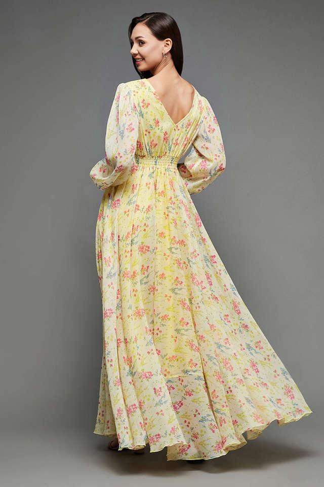 Yellow floral hot sale chiffon dress