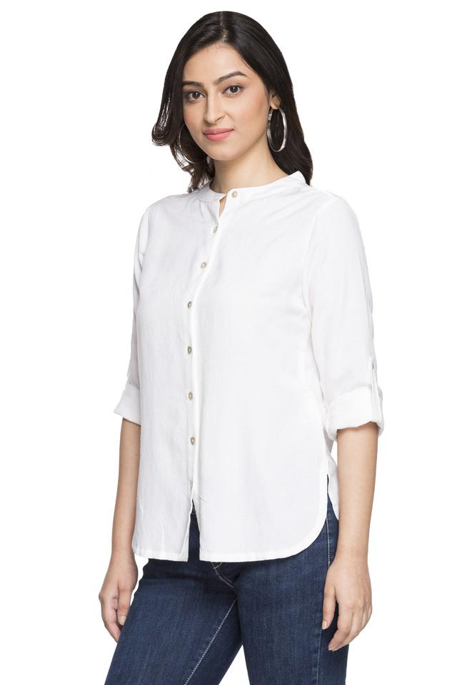 Buy AND White Womens Mandarin Collar Solid Shirt Shoppers Stop