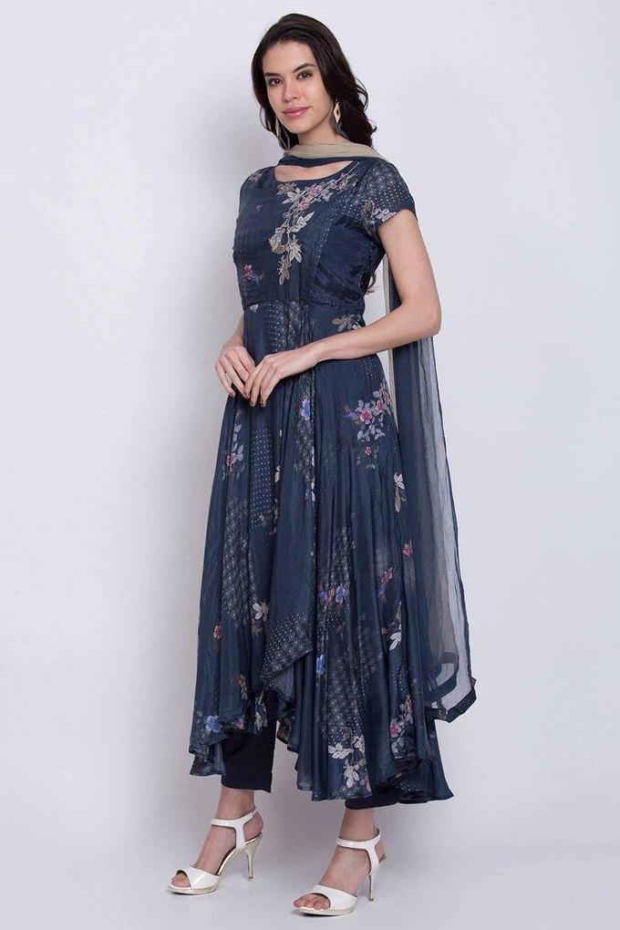 Biba navy blue shop flared cotton dress