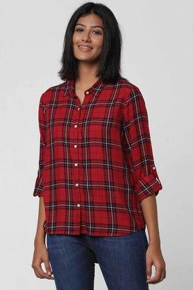  Casual Checkered Rayon Women Shirt / Ladies Casual