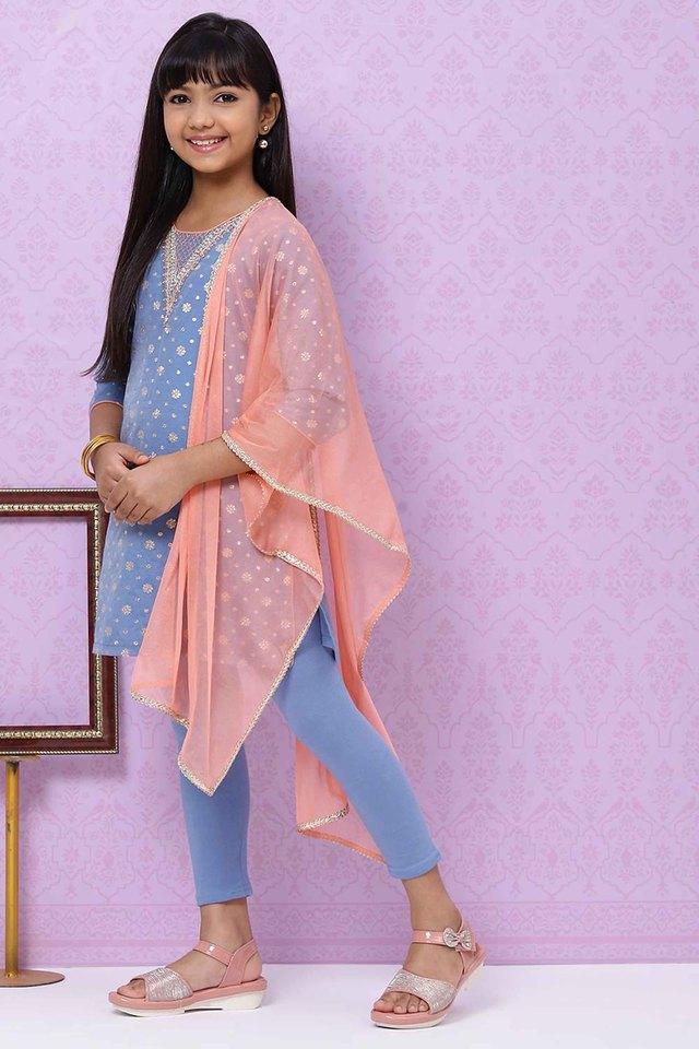 Buy BIBA GIRLS Blue Polycotonmetaliic Embroidred Girls Salwar