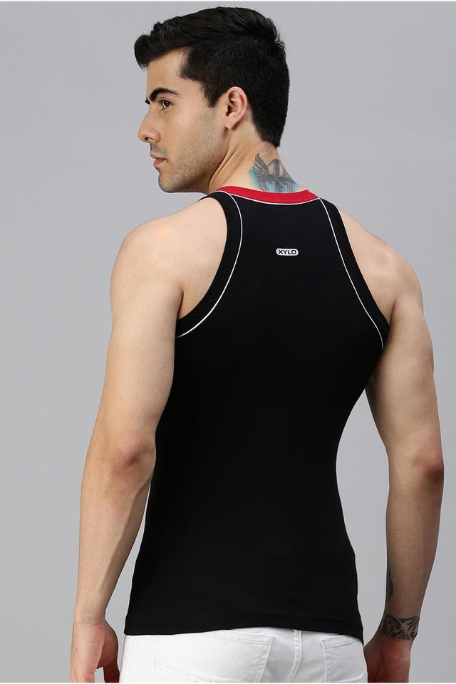 Buy Lux Cozi Black and Grey Cotton Blend Gym Vest Pack of 2 Online