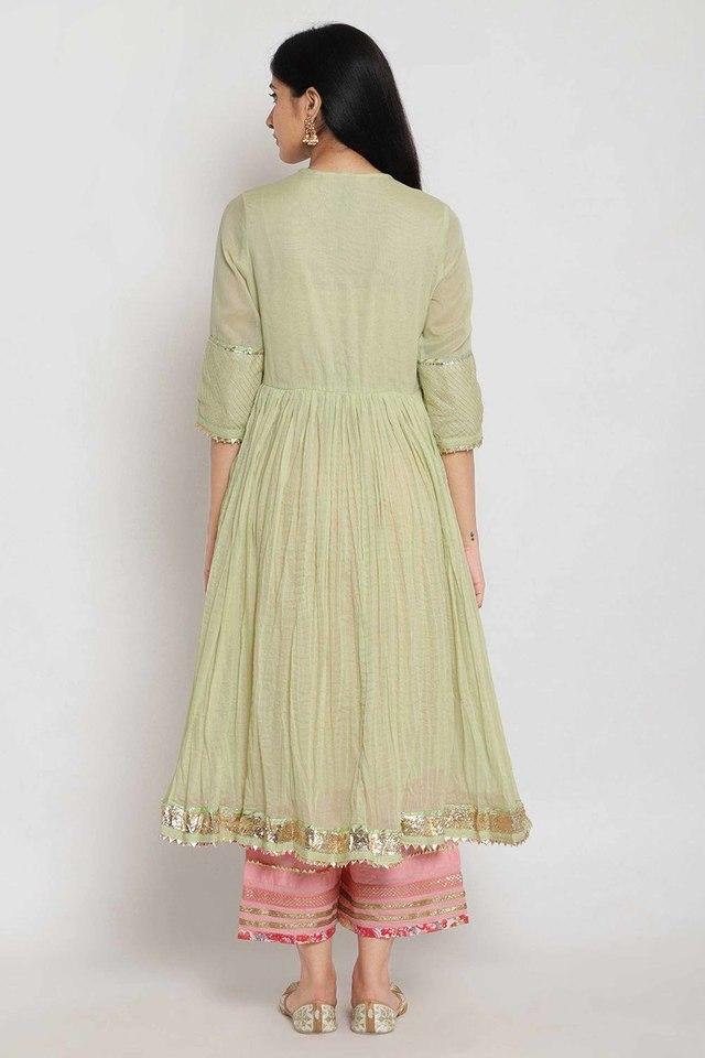 Buy BIBA Lime Green Womens Light Green Cotton Anarkali Suit Set Shoppers Stop