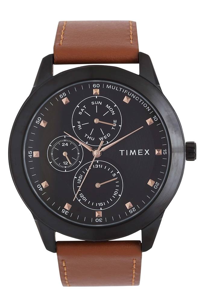 Buy TIMEX Mens Black Dial Multi Function Leather Watch