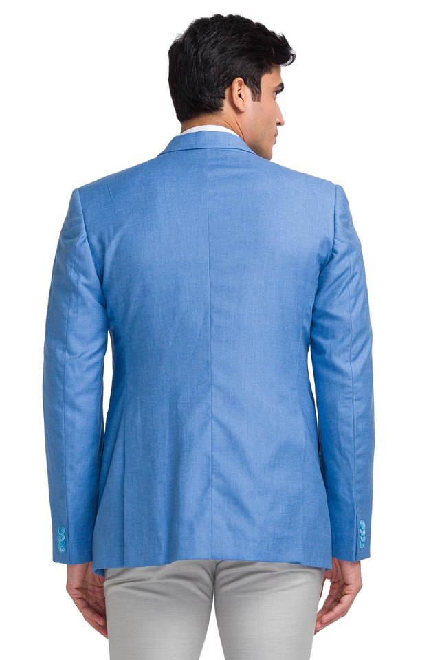 blue solid casual blazer