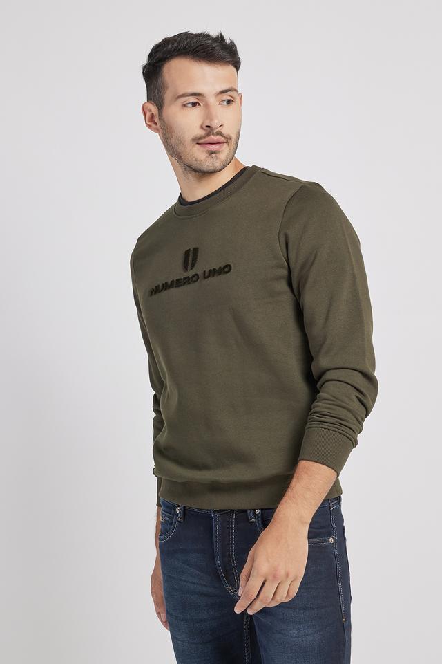 Buy NUMERO UNO Green Solid Fleece Crew Neck Men's Sweatshirt