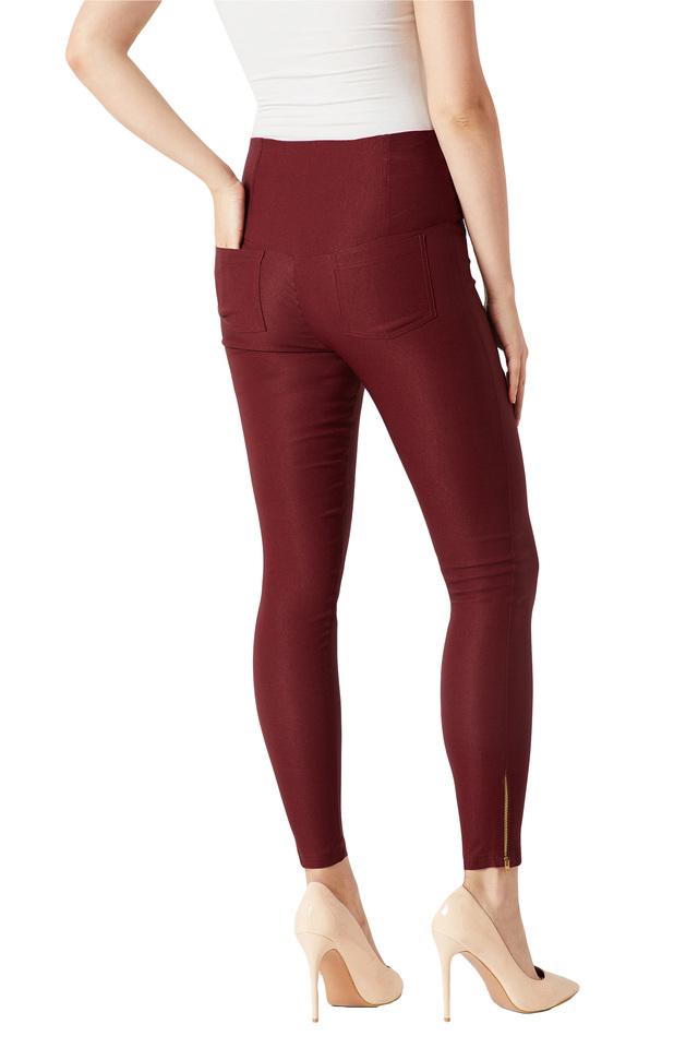 Buy MISS CHASE Maroon Womens Skinny Fit High Rise Solid Jeggings