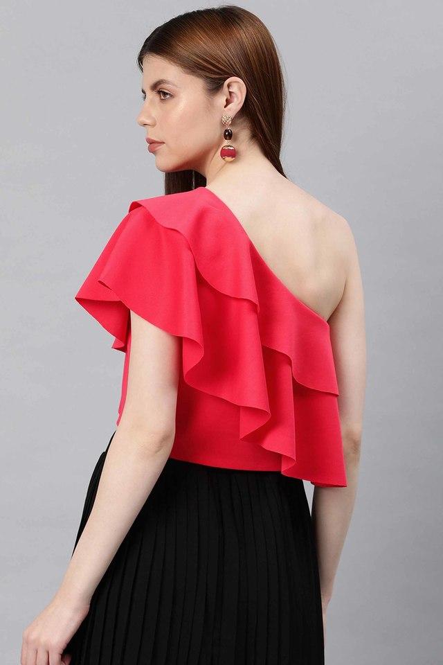 One sleeve sales ruffle top