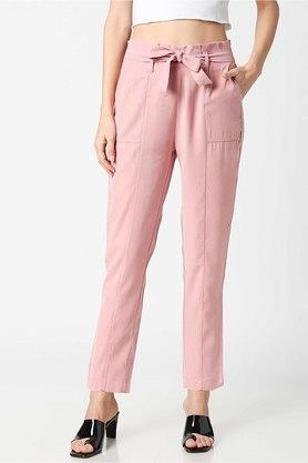 Buy Women Pink Solid Casual Slim Fit Trousers Online - 816715