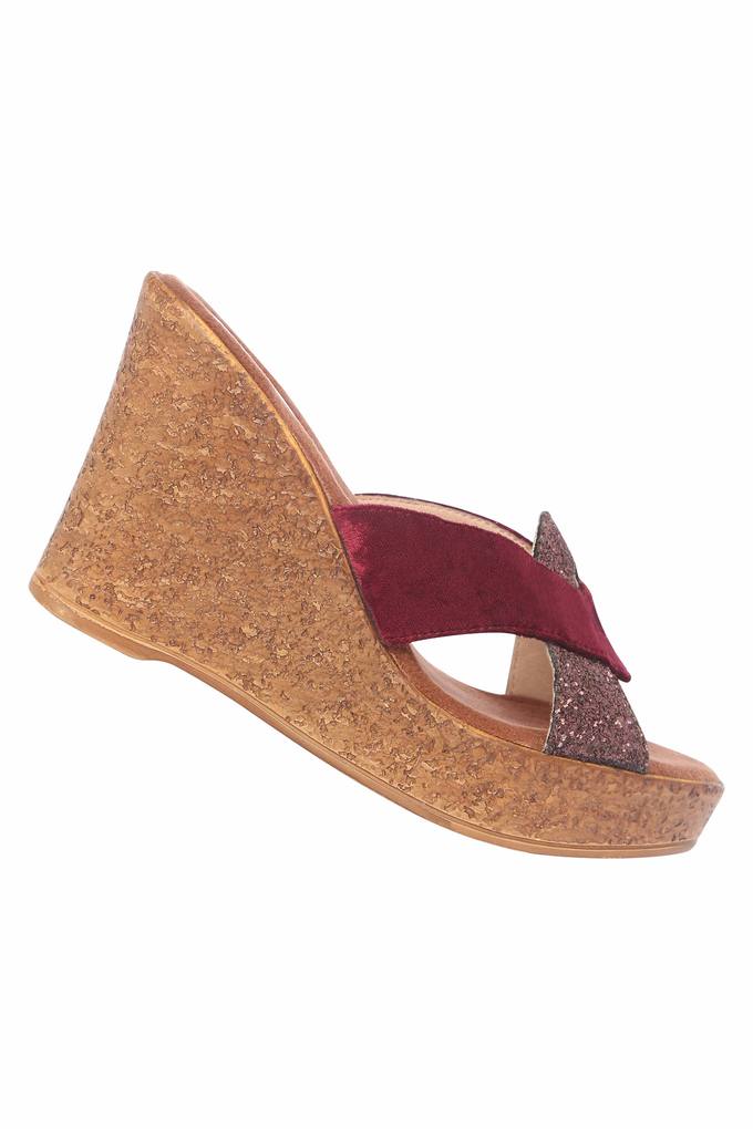 Burgundy discount wedge sandals