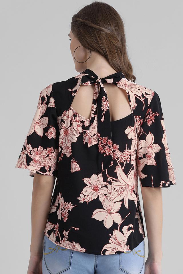 Womens High Neck Floral Print Top