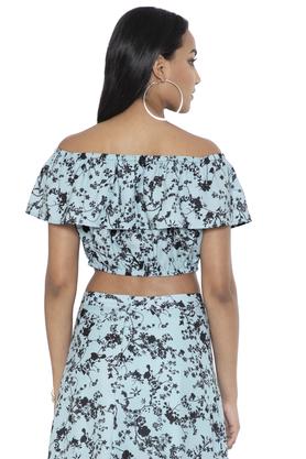 Buy FABALLEY Blue Womens Blue Floral Bardot Crop Top Shoppers Stop