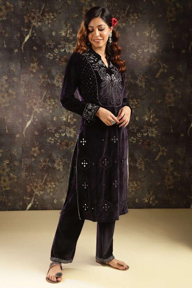 Buy LAKSHITA Solid Full Length Velvet Women's Kurta Set