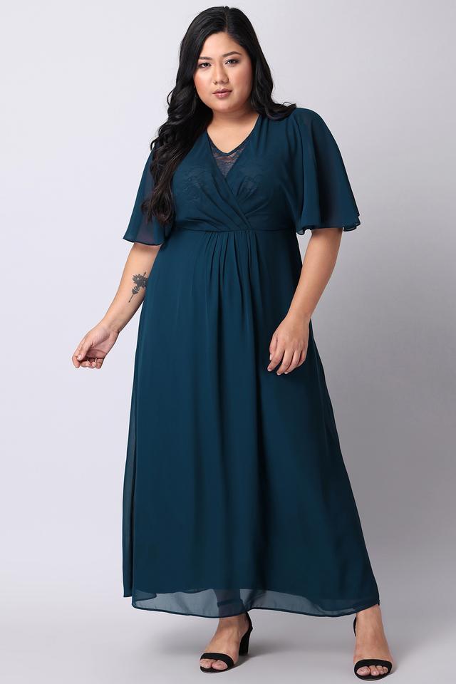 Buy FABALLEY CURVE undefined Solid Georgette V Neck Women s Maxi Dress Shoppers Stop