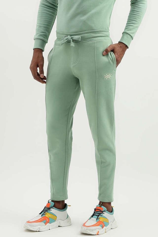 Buy UCB Green Solid Cotton Blend Regular Fit Men s Joggers Shoppers Stop
