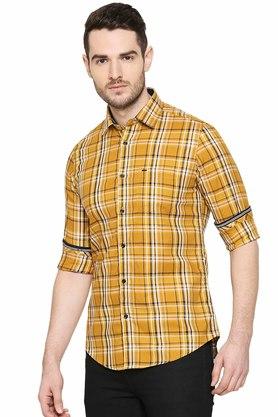 Casual check shirt for men white and yellow color