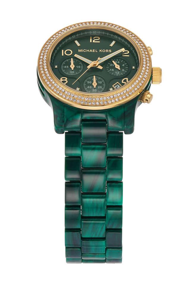 Runway 38 mm Green Dial Metal Acetate Chronograph Watch For Women MK7422