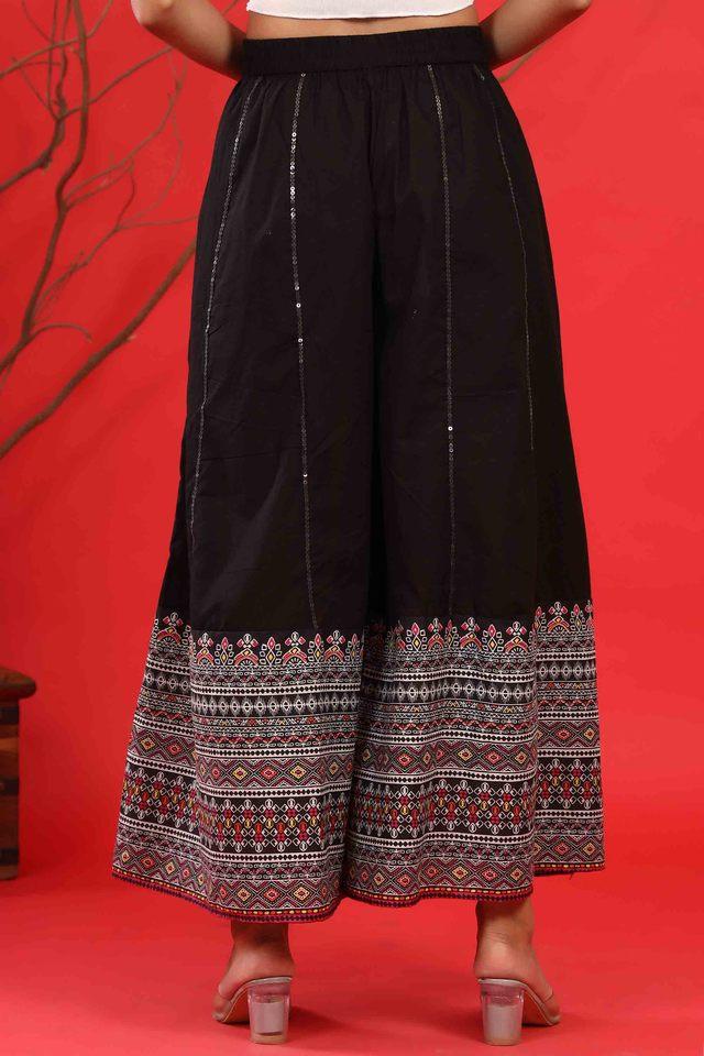 Buy JUNIPER Black Ethnic Motifs Cambric Womens Daily Wear Palazzos