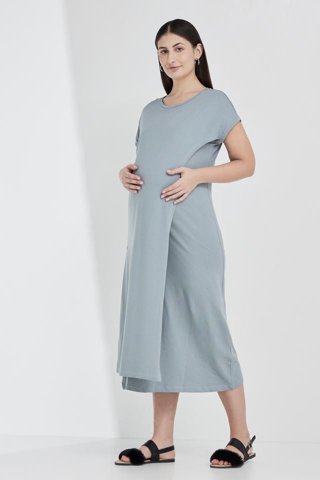 Buy INSENSE Sage Solid Round Neck Cotton Blend Women's Maternity