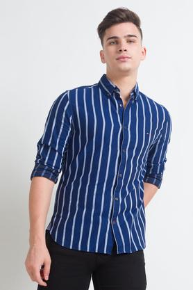 Buy TOMMY HILFIGER Navy Stripes Cotton Slim Fit Mens Casual Shirt