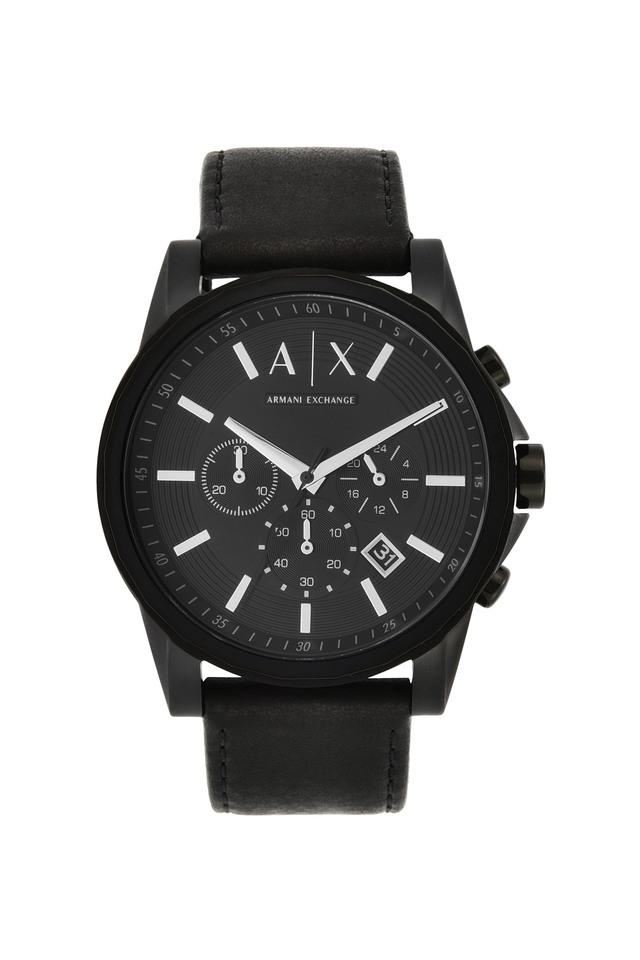 Mens Outer Banks Black Dial Leather Chronograph Watch AX2098I