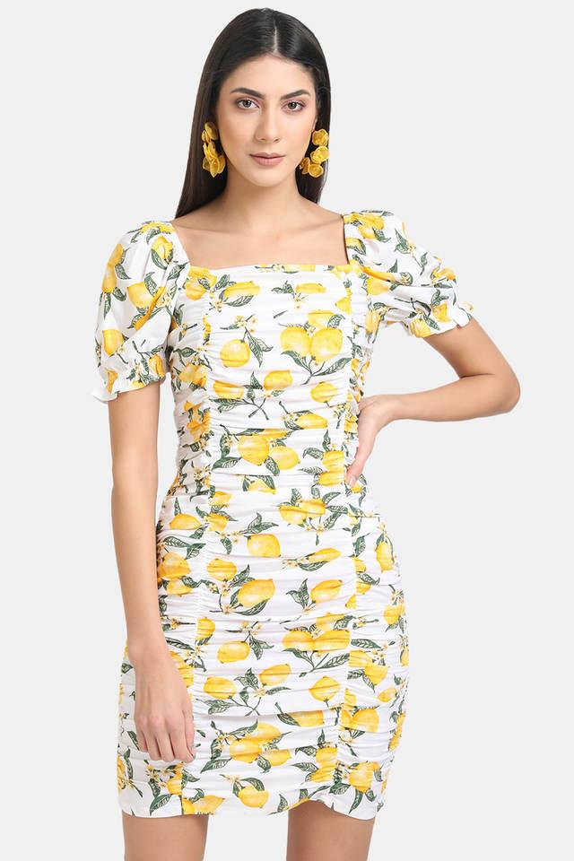 Buy KAZO White Printed Square Neck Rayon Women s Mini Dress Shoppers Stop
