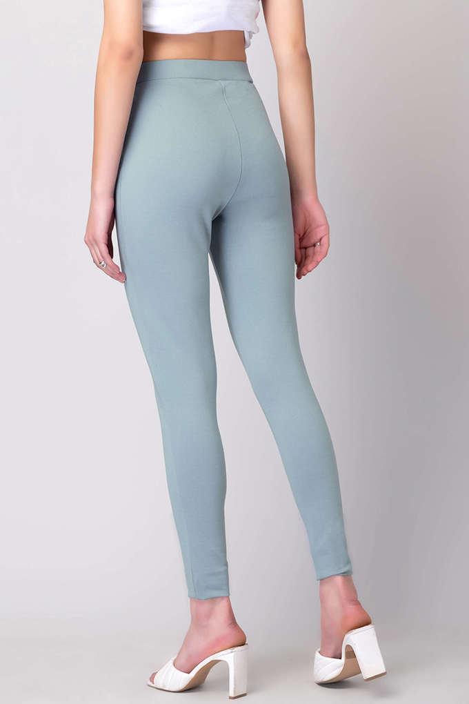 Buy FABALLEY Blue Solid Viscose Blend Regular Fit Women s Leggings