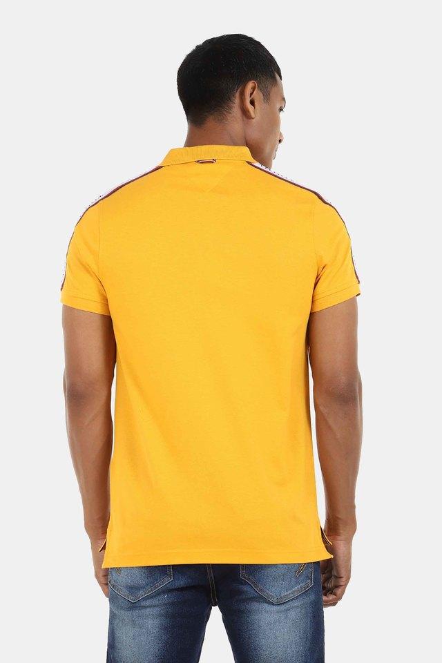 Buy TOMMY HILFIGER Yellow Solid Cotton Blend Slim Fit Mens T-Shirt