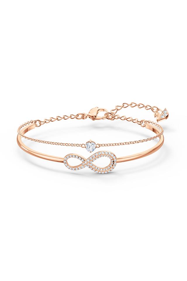 Sparkling Elegance Heart Lock and Key Brass CZ Rose Gold Plated Bracel   VOYLLA