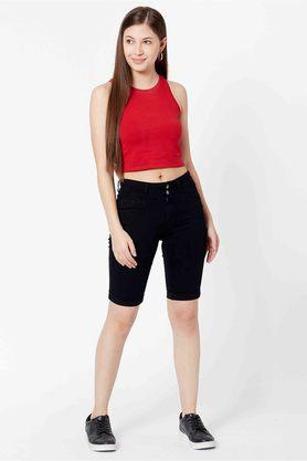 Buy KRAUS Black Slim Fit Knee Length Cotton Blend Womens Casual Shorts