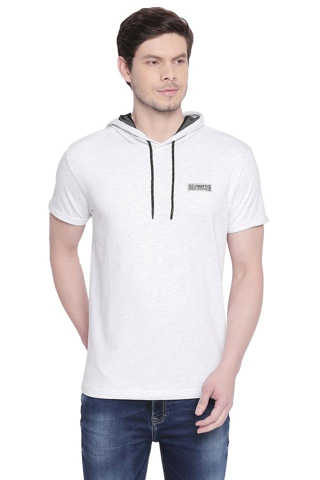 Mufti white slim fit hooded shirt best sale