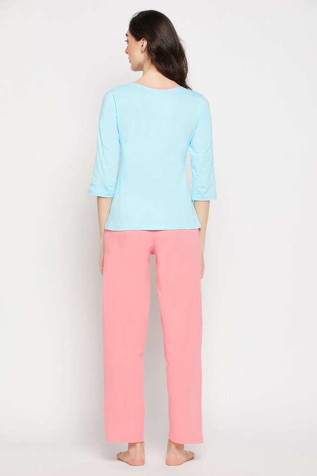 Print Me Pretty Top in Baby Blue & Chic Basic Pyjama in Baby Pink - Cotton