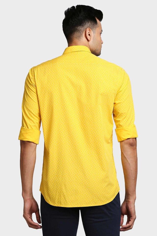 Buy COLOR PLUS Yellow Printed Cotton Slim Fit Mens Casual Shirt