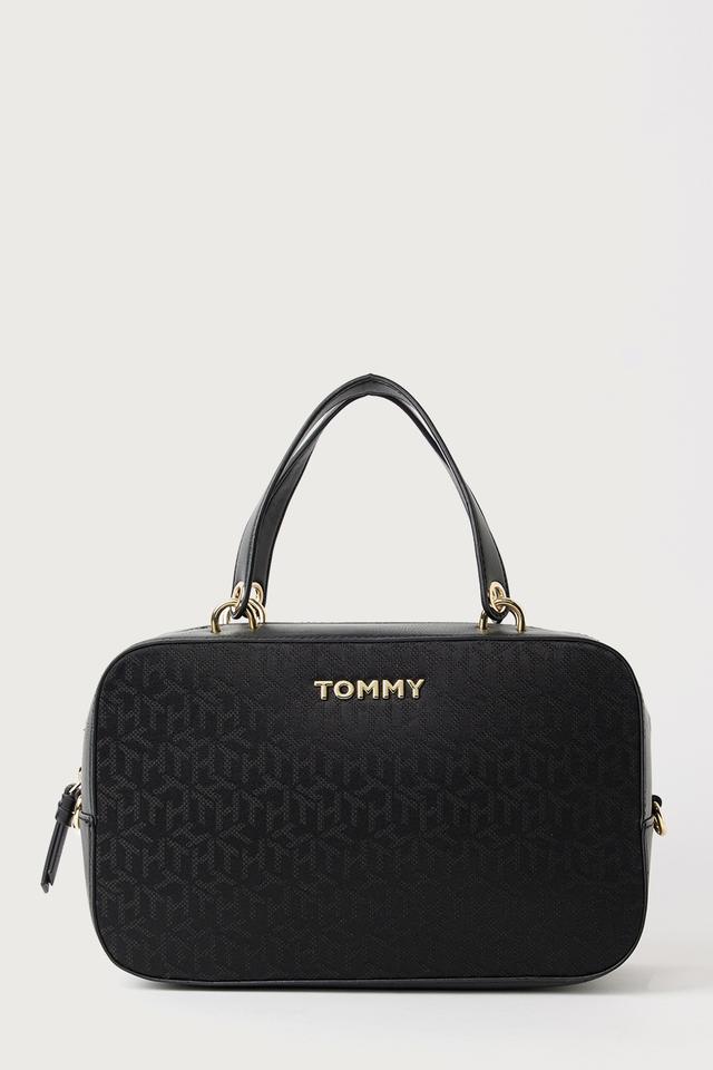 Buy TOMMY HILFIGER Black Jacquard Zipper Closure Women s Casual Bowling Bag Shoppers Stop