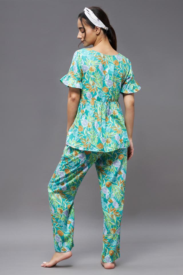 Buy MISS CHASE Green Floral Rayon Round Neck Women s Top Pyjama