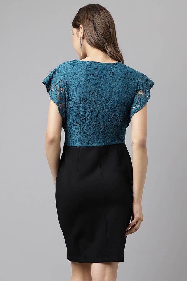 Buy Latin Quarters Women Blue Self Design High Low Lace Dress - Dresses for  Women 2035712 | Myntra