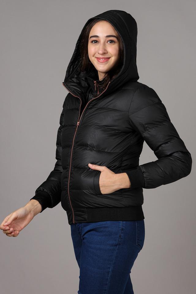 Buy LIFE Black Solid Regular Neck Polyester Womens Winter Wear Jacket