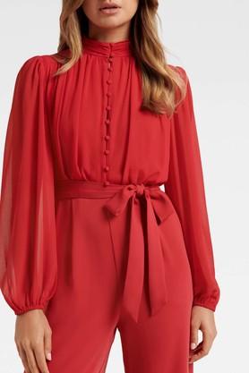 Buy FOREVER NEW Red Solid Full Sleeves Polyester Womens Full Length Jumpsuit