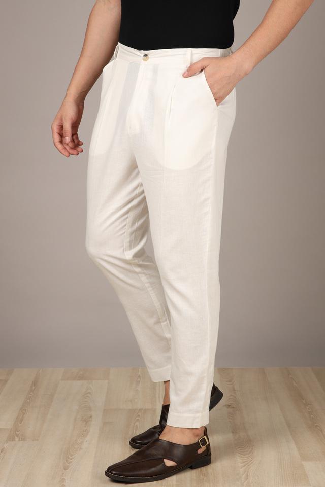 Buy Likha White Cotton Flex Ethnic Bloom Pant with Laces LIKBTM10 online