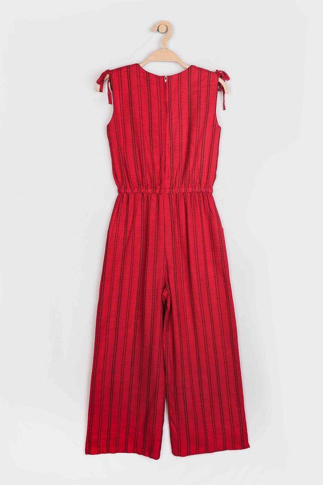 Stripes Rayon V-Neck Girls Casual Jumpsuit