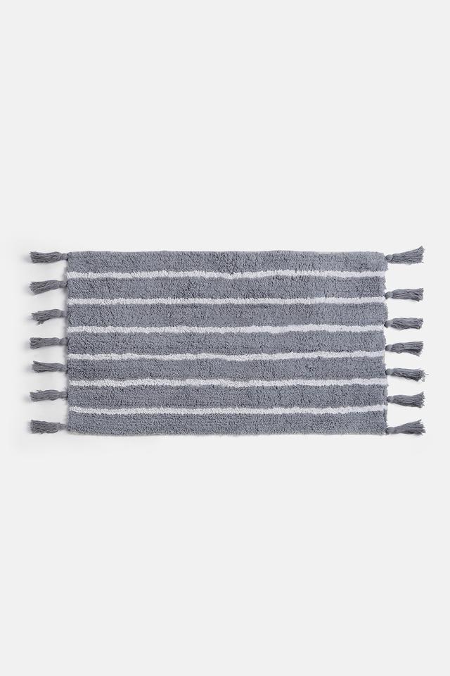 Buy IVY Grey Solid Cotton Value Tassel Stripe Bath Mat Grey