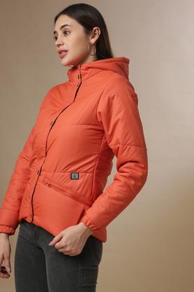 Buy CAMPUS SUTRA Orange Solid Polyester Hood Womens Casual Jacket