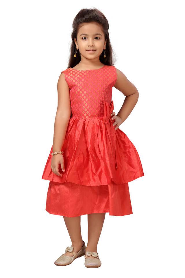 Buy AARIKA Red Solid Silk Round Neck Girls Party Wear Dress Shoppers Stop