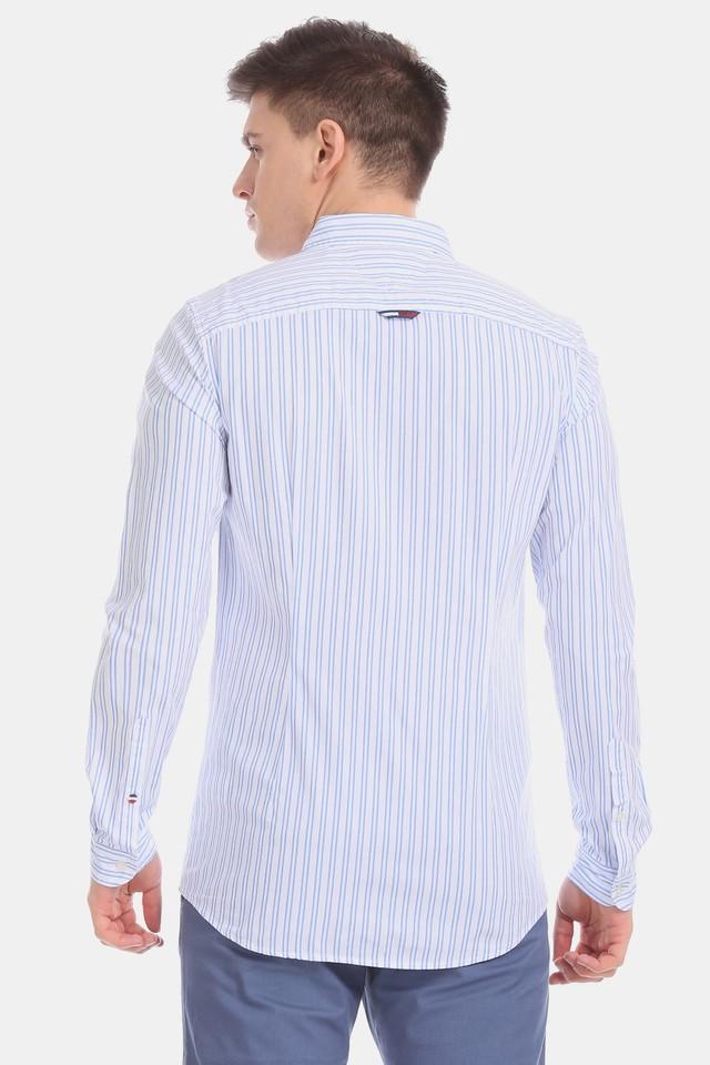 Buy Tommy Hilfiger Men Light Blue English Horizontal Stripe Flex Casual  Shirt - NNNOW.com