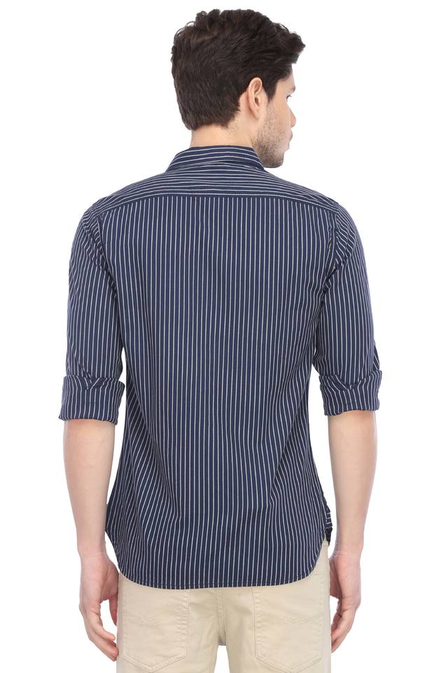 Levis blue and clearance white striped shirt