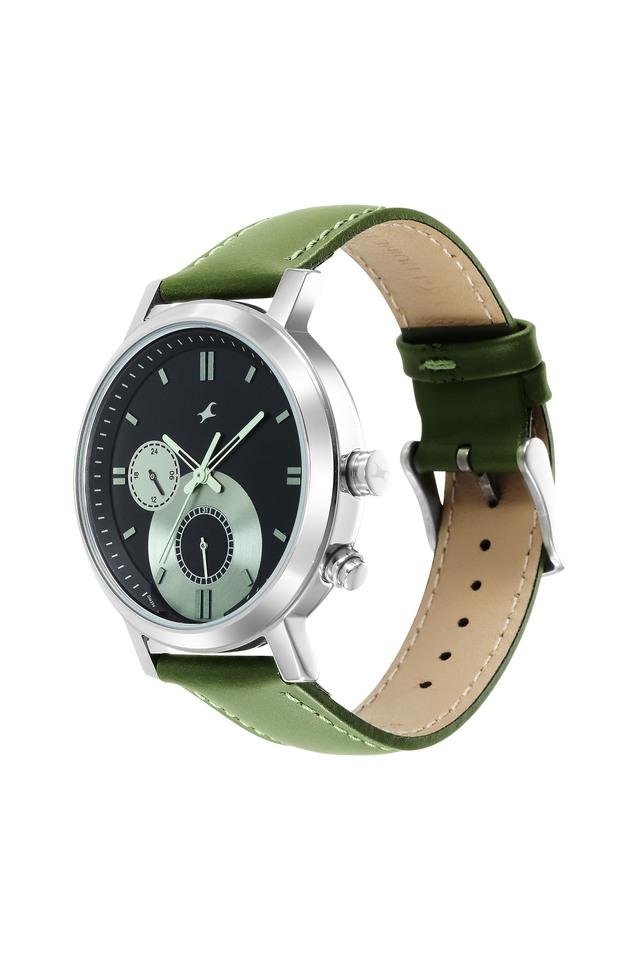 Mens 43 mm Tick Tock 1.0 Green Dial Leather Analog Watch 3287SL03