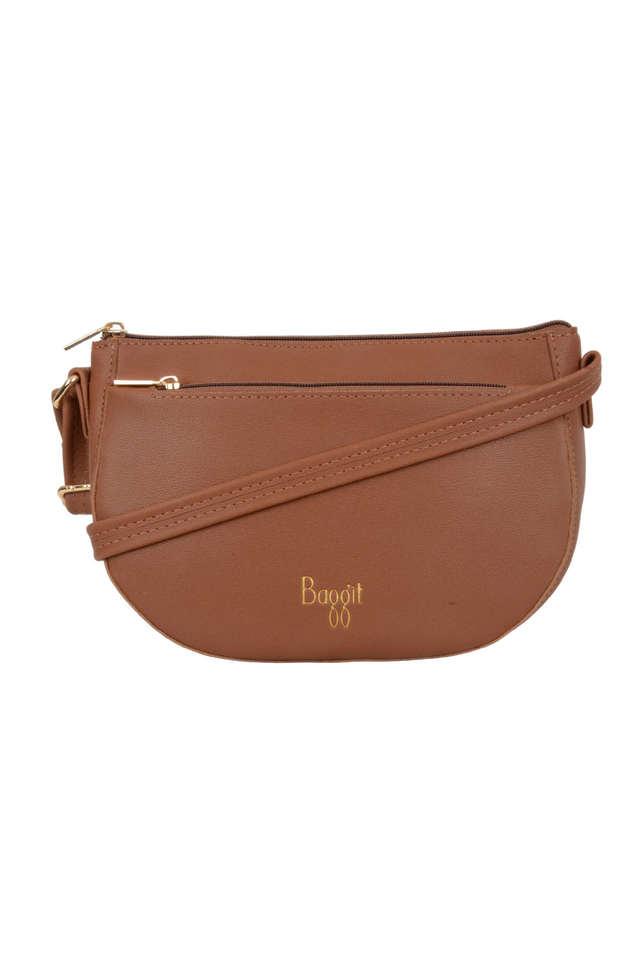 Buy BAGGIT Brown PVC Zipper Closure Women s Sling Bag Shoppers Stop